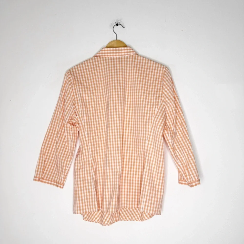 Lafayette 148 New York Gingham Button-Up Blouse Size 14 Peach White - Picture 5 of 6